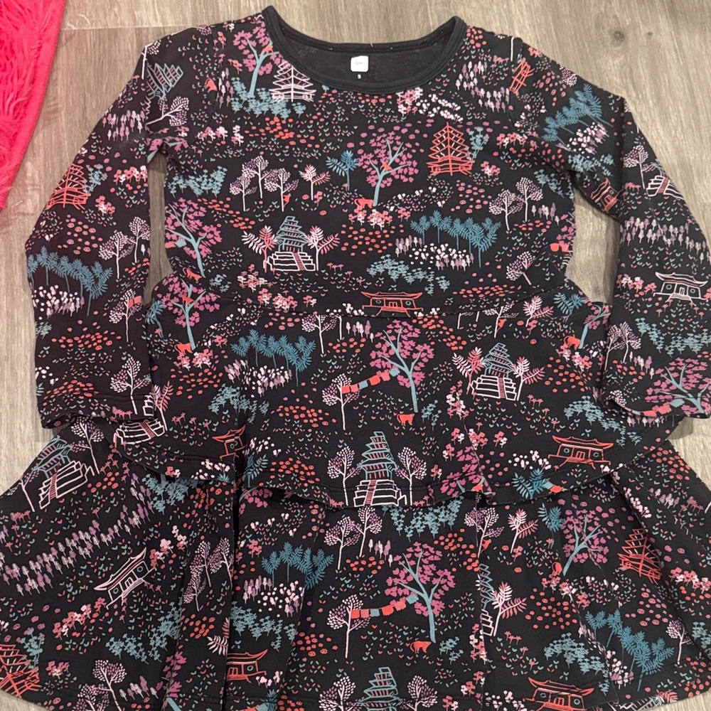 Tea Collection Black and Pink Patterned Kids Dress